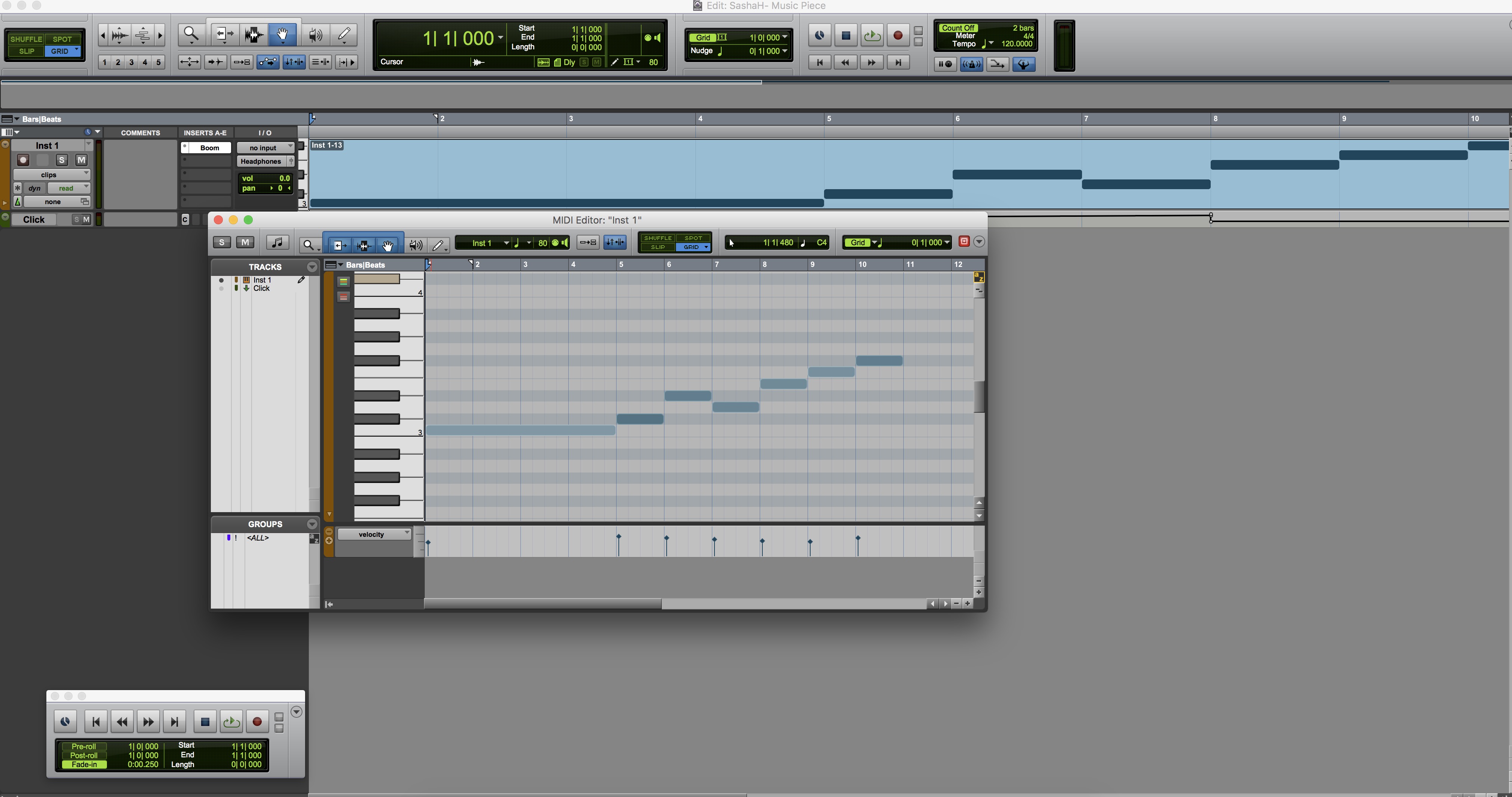 Screenshot of me working on Pro Tools to make my song.